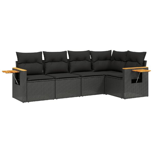 vidaXL Salon de jardin 5 pcs avec coussins noir r&eacute;sine tress&eacute;e