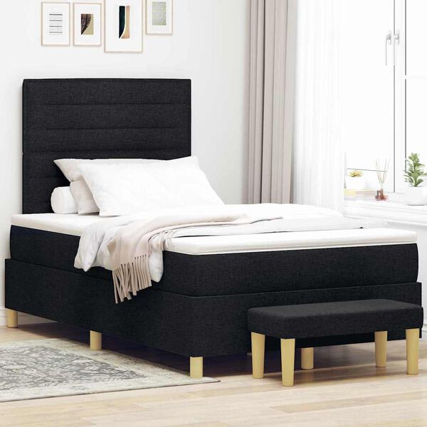 vidaXL Lit &agrave; ressorts avec matelas Noir 120 x 200 cm tissu