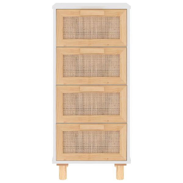 vidaXL Buffet Blanc 40x30x90 cm Bois de pin massif et rotin naturel