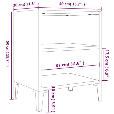 vidaXL Table de chevet avec pieds en métal noir 40x30x50 cm