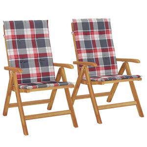 vidaXL Fauteuils pliants inclinables avec coussins 2 pcs teck massif