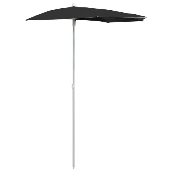 vidaXL Demi-parasol de jardin avec m&acirc;t 180x90 cm noir
