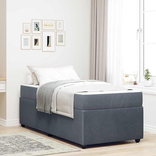 vidaXL Cadre de lit avec matelas Gris fonc&eacute; 90 x 200 cm tissu