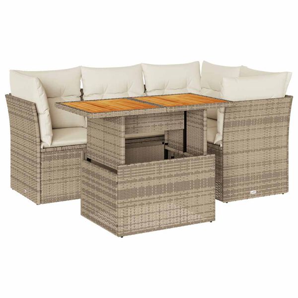 vidaXL Salon de jardin avec coussins 5 pcs beige r&eacute;sine tress&eacute;e