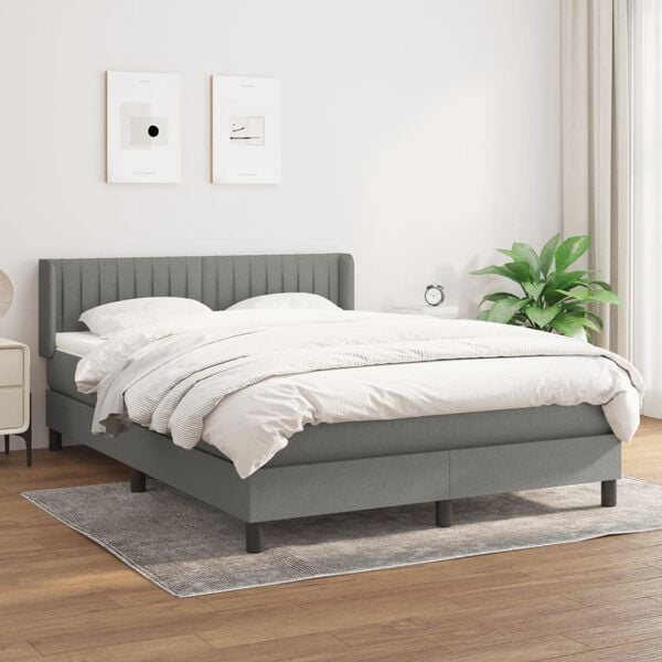 vidaXL Sommier &agrave; lattes de lit avec matelas Gris fonc&eacute; 140x190cm Tissu