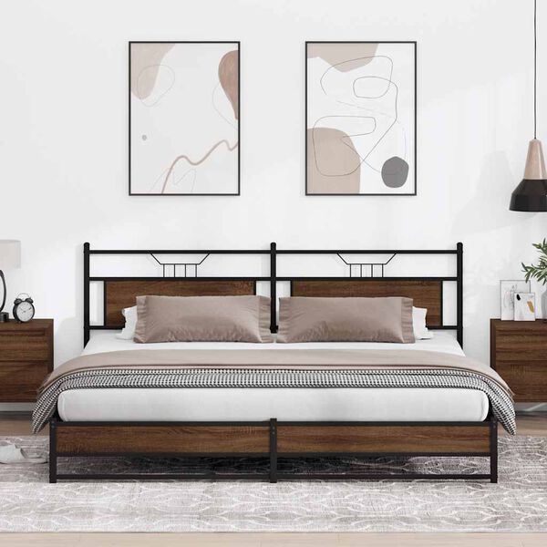 vidaXL Cadre de lit en m&eacute;tal sans matelas ch&ecirc;ne marron 200x200 cm