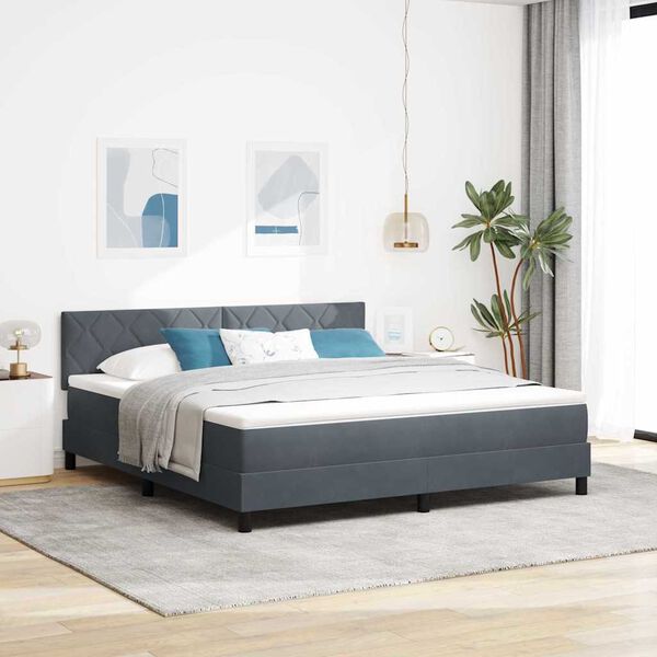 vidaXL Lit &agrave; ressorts avec matelas Gris fonc&eacute; 180 x 200 cm Velours