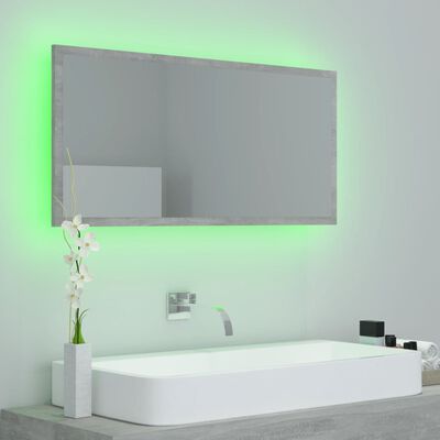 vidaXL Miroir à LED de salle de bain Gris béton 90x8,5x37 cm Acrylique