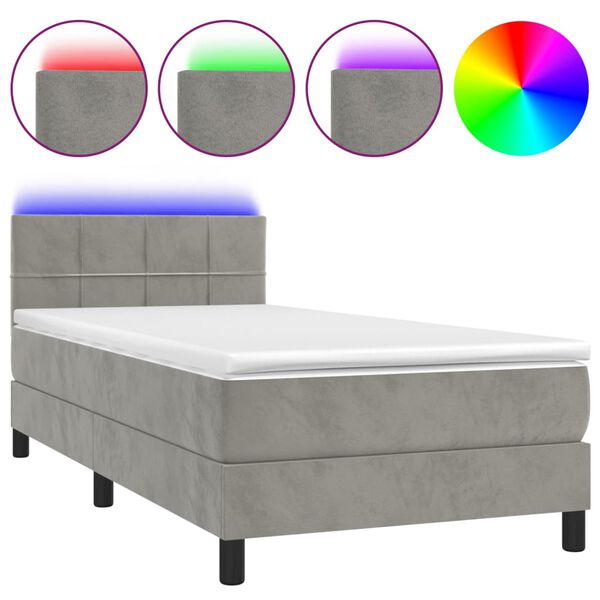 vidaXL Sommier &agrave; lattes de lit avec matelas LED Gris clair 100x200 cm