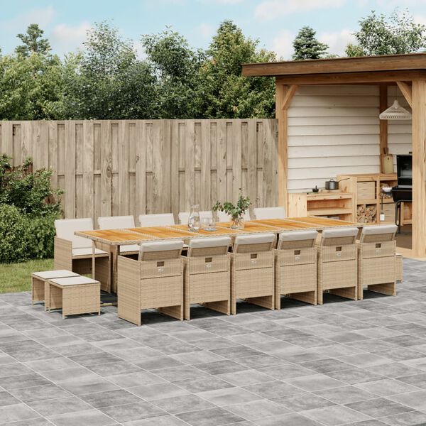 vidaXL Ensemble &agrave; manger de jardin et coussins 17 pcs beige