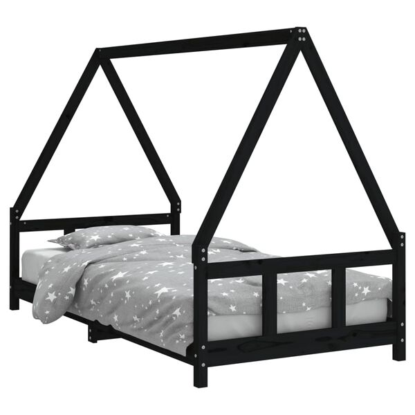 vidaXL Cadre de lit pour enfants noir 90x190 cm bois de pin massif