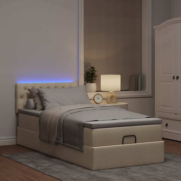vidaXL Lit ottoman avec matelas et LED cr&egrave;me 90x200 cm tissu