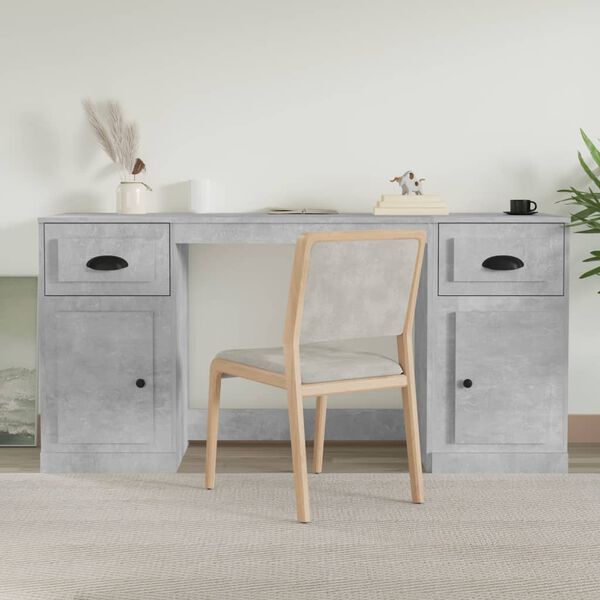 vidaXL Bureau avec armoire gris b&eacute;ton bois d'ing&eacute;nierie