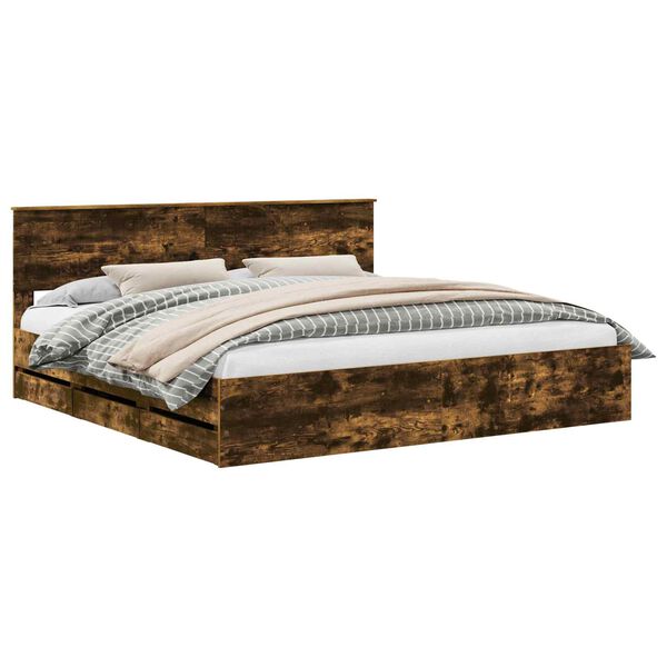 vidaXL Cadre de lit Ch&ecirc;ne fum&eacute; 200 x 200 cm Bois Ing&eacute;nierie