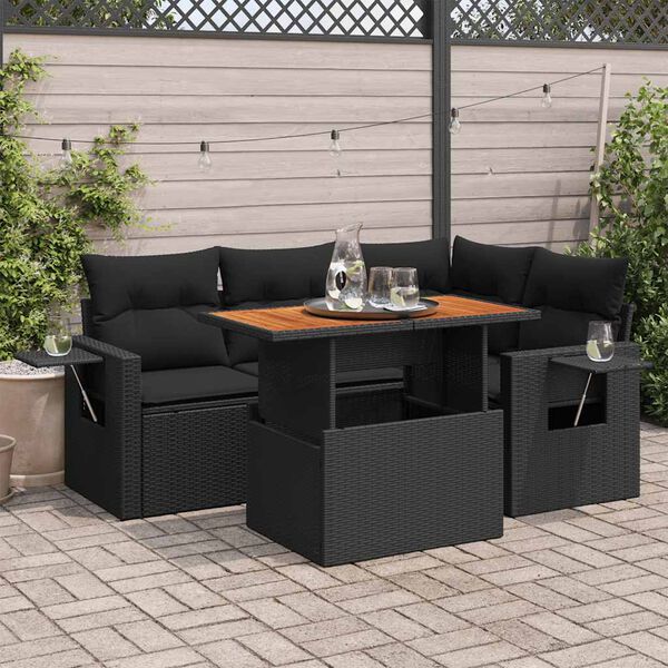 vidaXL Salon de jardin 5 pcs avec coussins noir r&eacute;sine tress&eacute;e