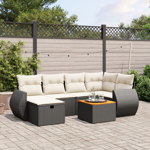 vidaXL Salon de jardin 7 pcs avec coussins noir r&eacute;sine tress&eacute;e