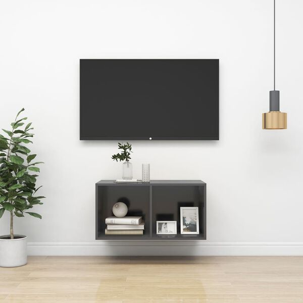 vidaXL Meuble TV mural Gris 37x37x72 cm Bois d&rsquo;ing&eacute;nierie
