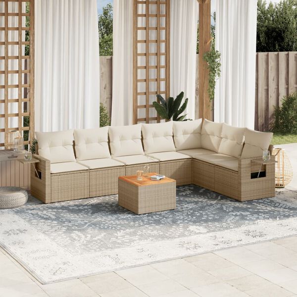 vidaXL Salon de jardin avec coussins 8 pcs beige r&eacute;sine tress&eacute;e