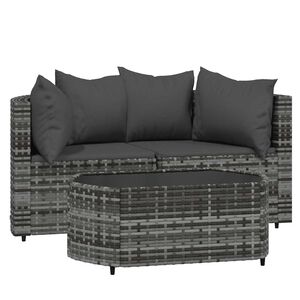 vidaXL Salon de jardin 3 pcs avec coussins Gris R&eacute;sine tress&eacute;e