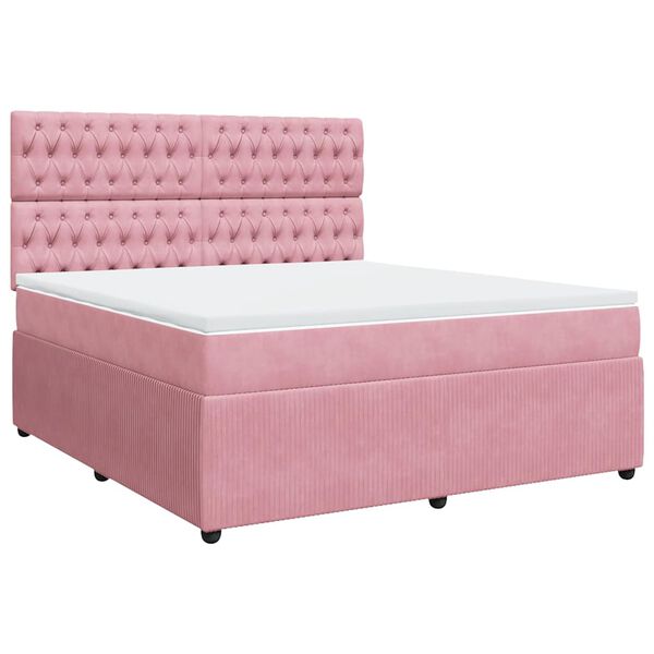 vidaXL Sommier &agrave; lattes de lit avec matelas Rose 180x200 cm Velours