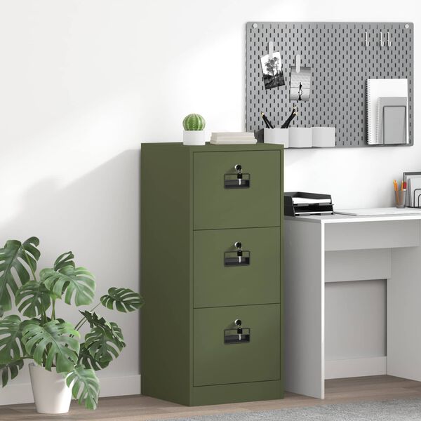 vidaXL Cabinet de Dossier avec tiroir Vert olive 45,5 x 42 x 106,5 cm