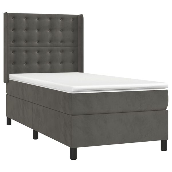 vidaXL Sommier &agrave; lattes de lit et matelas Gris fonc&eacute; 90x190 cm Velours