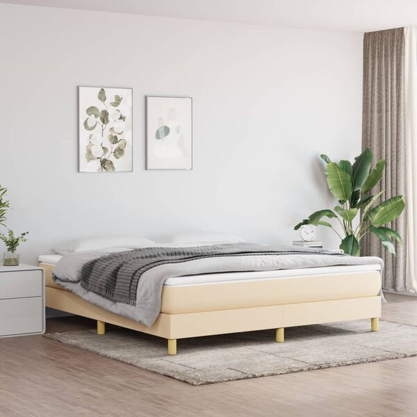 vidaXL Sommier &agrave; lattes de lit avec matelas Cr&egrave;me 180x200 cm Tissu