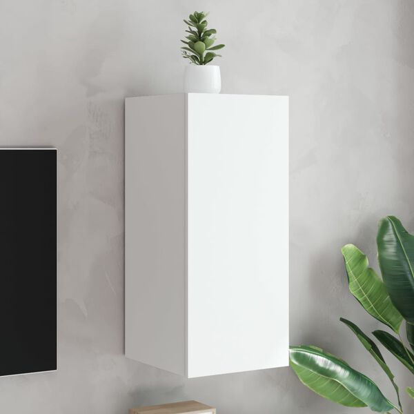 vidaXL Meuble TV mural avec lumi&egrave;res LED blanc 30,5x35x70 cm