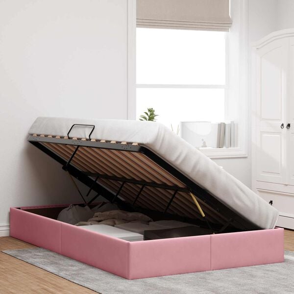 vidaXL Lit de Rangement avec stockage Rose 120 x 200 cm Velours