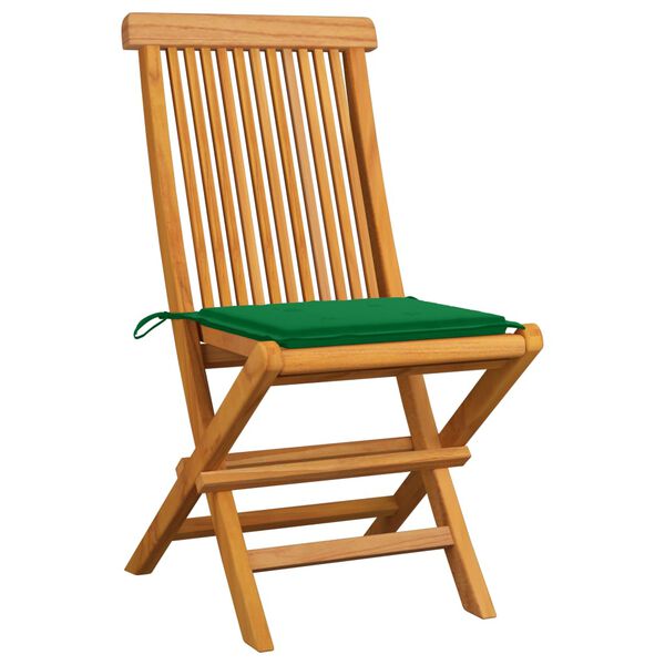 vidaXL Chaises de jardin et coussins vert lot de 2 Bois de teck massif