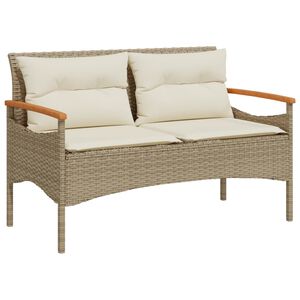 vidaXL Banc de jardin avec coussins 116x62,5x74cm beige r&eacute;sine tress&eacute;e