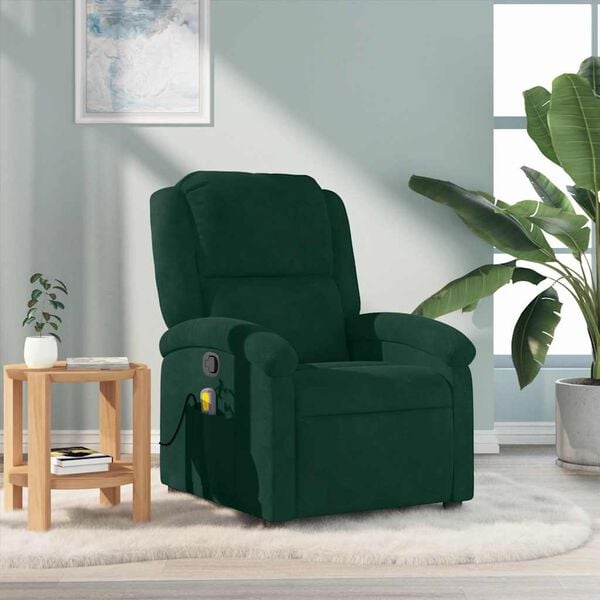 vidaXL Fauteuil de massage inclinable vert fonc&eacute; velours