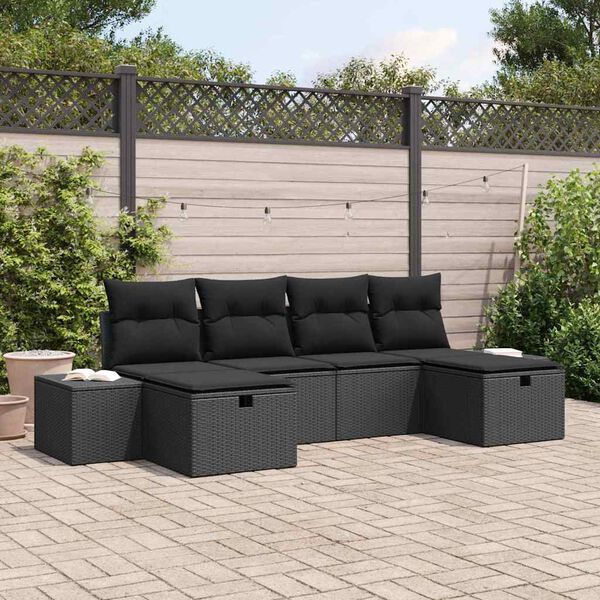 vidaXL Ensemble de canap&eacute; de jardin avec coussin 6 pcs Noir polyrotin