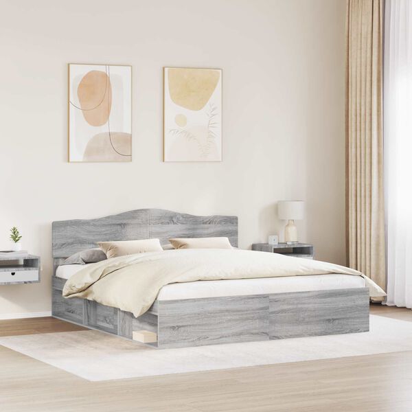 vidaXL Cadre de lit Gris Sonoma 180 x 200 cm Bois de pin massif