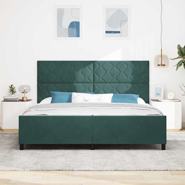 vidaXL Lit &agrave; ressorts avec t&ecirc;te de lit Vert fonc&eacute; 200 x 200 cm Velours