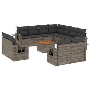 vidaXL Salon de jardin avec coussins 12 pcs gris r&eacute;sine tress&eacute;e