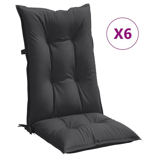 vidaXL Coussins de chaise &agrave; dossier haut lot de 6 anthracite m&eacute;lang&eacute;