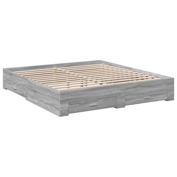 vidaXL Cadre de lit avec tiroirs sans matelas sonoma gris 200x200 cm