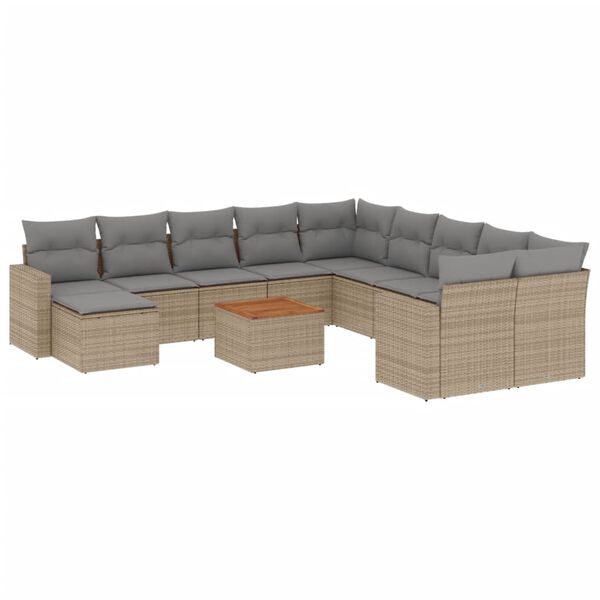 vidaXL Salon de jardin et coussins 12 pcs m&eacute;lange beige r&eacute;sine tress&eacute;e