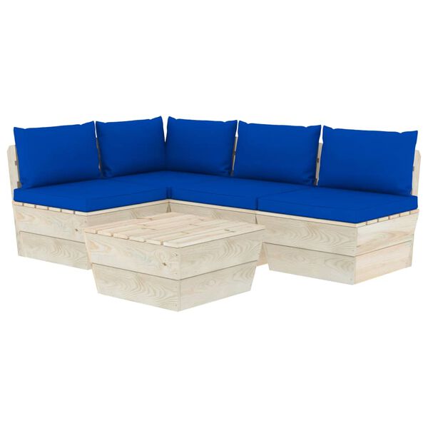 vidaXL Salon de jardin palette 5 pcs avec coussins bois d'&eacute;pic&eacute;a