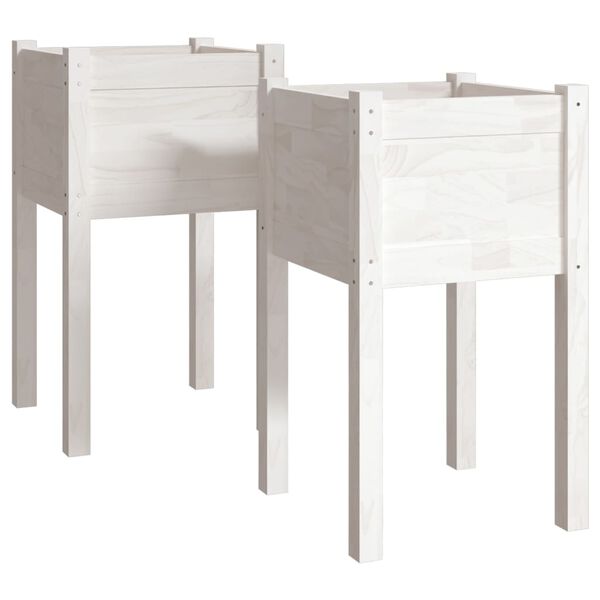 vidaXL Jardinières d'extérieur 2 pcs Blanc 40x40x70 cm Bois de pin