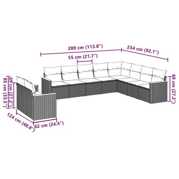 vidaXL Salon de jardin 10 pcs avec coussins noir r&eacute;sine tress&eacute;e