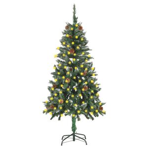 vidaXL Sapin de No&euml;l artificiel pr&eacute;-&eacute;clair&eacute; et pommes de pin 150 cm