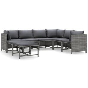 vidaXL Salon de jardin 8 pcs avec coussins R&eacute;sine tress&eacute;e Gris