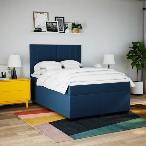 vidaXL Sommier à lattes de lit avec matelas Bleu 160x200 cm Tissu