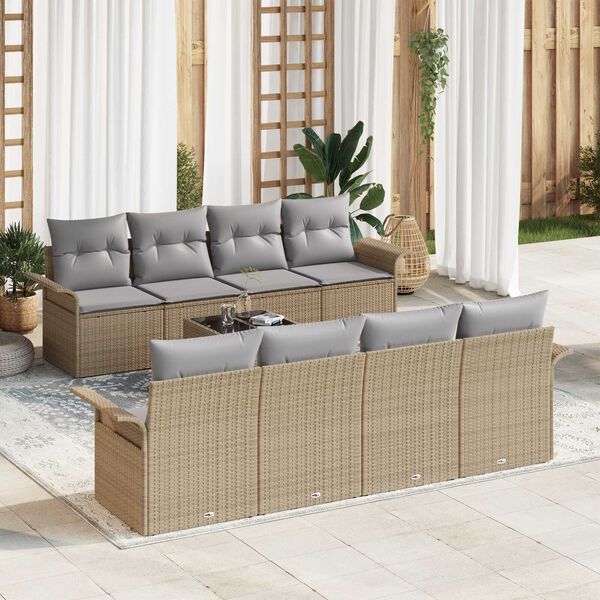 vidaXL Ensemble de canap&eacute; de jardin 9 pcs Beige et gris polyrotin