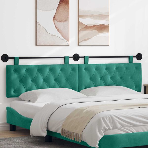 vidaXL T&ecirc;te de lit suspendue Turquoise 210 x 55 x 7 cm Velours