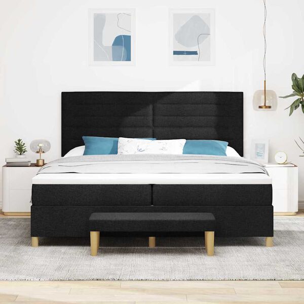 vidaXL Lit &agrave; ressorts avec matelas Noir 200 x 200 cm tissu