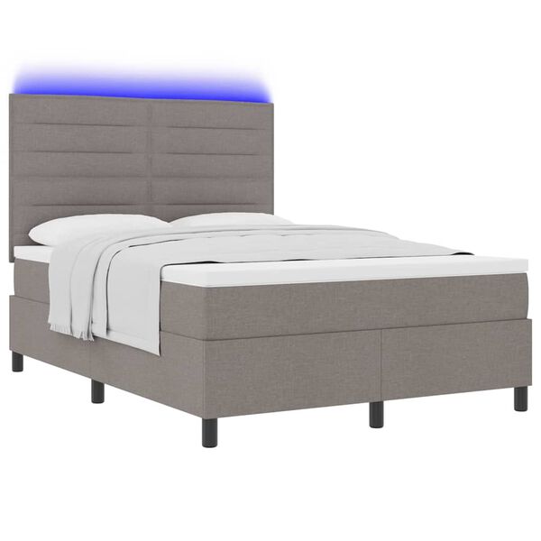 vidaXL Lit &agrave; ressorts avec matelas avec LED Taupe 160 x 200 cm tissu