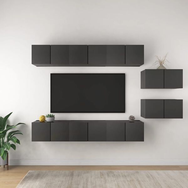 vidaXL Meubles TV 8 pcs Gris Bois d’ingénierie